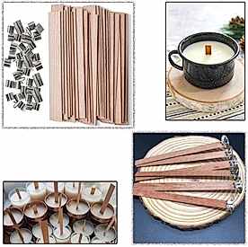 Resim Ahşap Mum Fitili Metal Altlıklı 13 cm 50 Adet 