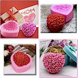 Resim Güllü Kalp Silikon Mum Kalıp, Sabun Kalıp