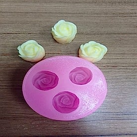 Resim Üçlü Mini Gonca Gül Silikon Mum Kalıbı